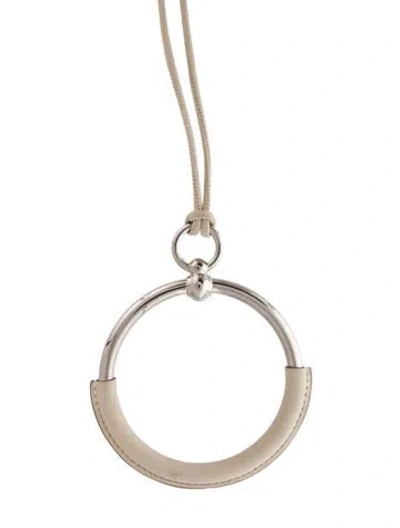 Pre-owned Hermes Leather Loop Grand Pendant Necklace, 31" In White