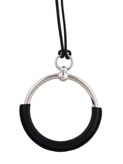 Pre-owned Hermes Leather Loop Pendant Necklace, 31" In Black