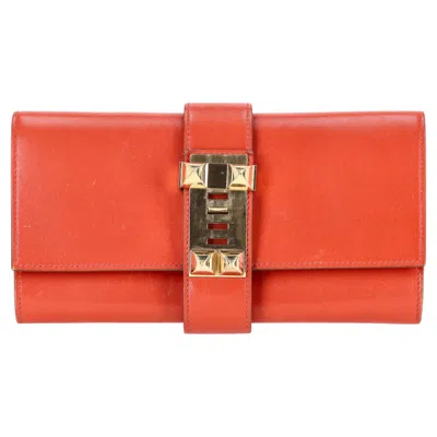 Pre-owned Hermes Leather Medor Clutch Bag In Red