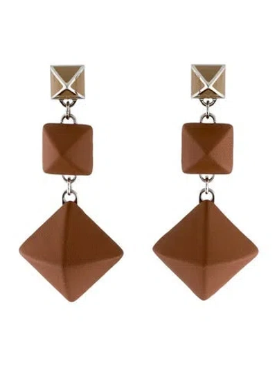 Pre-owned Hermes Leather Medor Gaine Drop Earrings In Multi