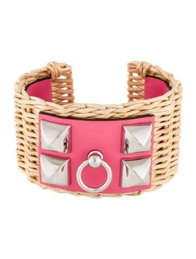Pre-owned Hermes Leather Medor Picnic Cuff Bracelet, 7" In Multi
