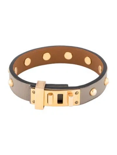 Pre-owned Hermes Leather Mini Dog Clous Round Bracelet In Brown/grey
