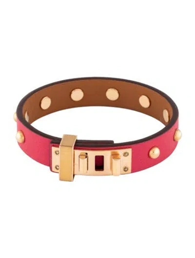 Pre-owned Hermes Leather Mini Dog Clous Rounds Wrap Bracelet In Pink