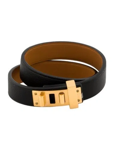 Pre-owned Hermes Leather Mini Dog Double Tour Bracelet In Multi