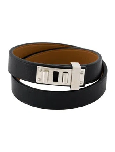 Pre-owned Hermes Leather Mini Dog Double Tour Bracelet In Multi