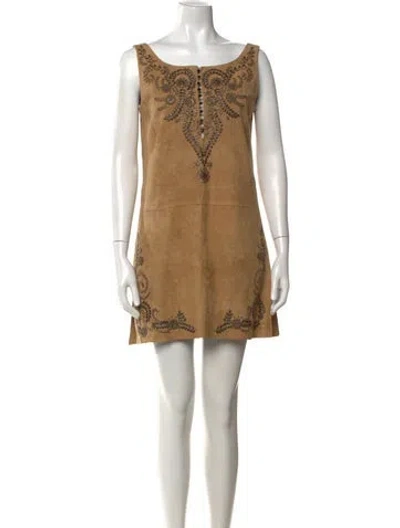 Pre-owned Hermes Leather Mini Dress In Brown