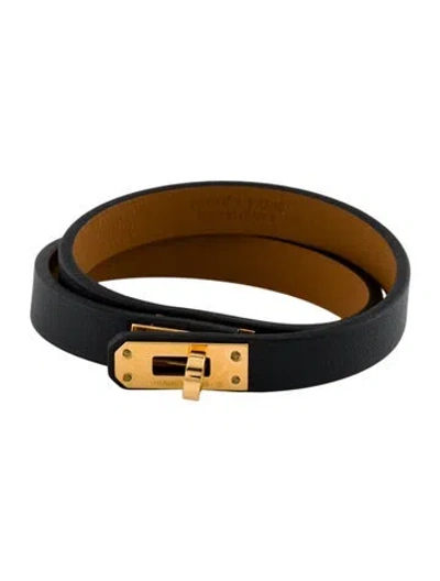 Pre-owned Hermes Leather Mini Kelly Tour Bracelet In Black