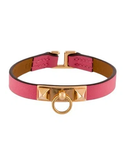 Pre-owned Hermes Leather Mini Rivale Wrap Bracelet In Pink