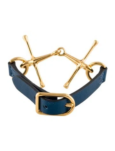 Pre-owned Hermes Leather Mors Wrap Bracelet In Blue
