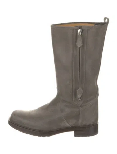 Pre-owned Hermes Leather Moto Boots In Grey