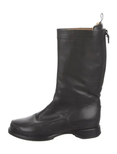 Pre-owned Hermes Leather Moto Boots Leather Rain Boots In Black