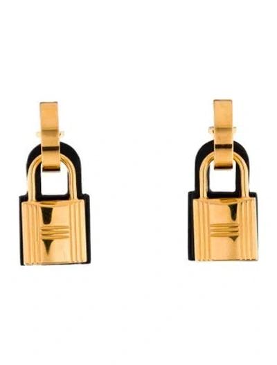 Pre-owned Hermes Leather O'kelly Drop Earrings In Black