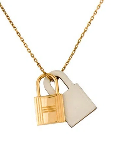 Pre-owned Hermes Leather O'kelly Pendant Necklace, 19.75" In Brown