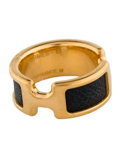 Pre-owned Hermes Leather Olympe Band Ring, Small Model In Black