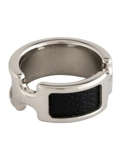 Pre-owned Hermes Leather Olympe Band Ring, Small Model In Black