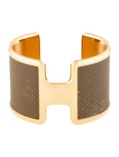 Pre-owned Hermes Leather Olympe Cuff Bracelet, 5.5" In Brown