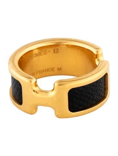 Pre-owned Hermes Leather Olympe Ring In Black