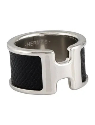 Pre-owned Hermes Leather Olympe Ring, Large Model In Black