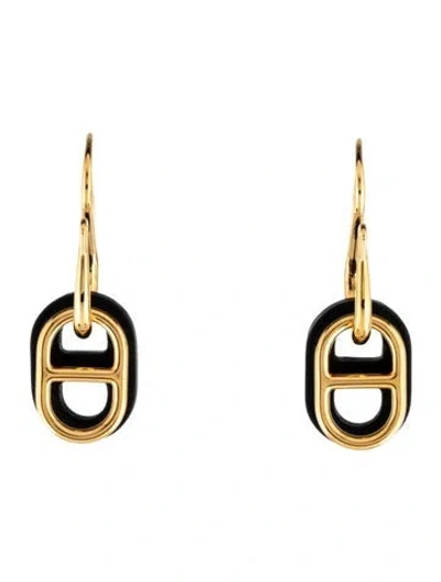 Pre-owned Hermes Leather O'maillon Drop Earrings In Black