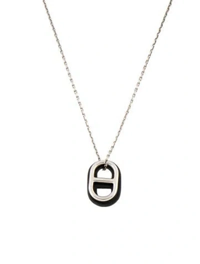 Pre-owned Hermes Leather O'mallion Pendant Necklace, 19.5" In Multicolor