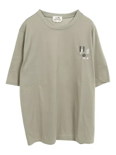 Pre-owned Hermes Leather-patch Crew-neck T-shirt In Green