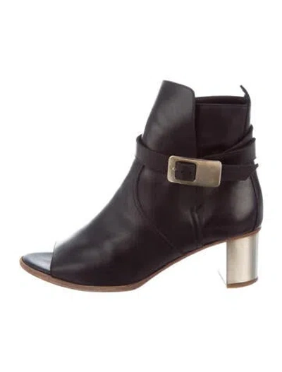 Pre-owned Hermes Leather Peep-toe Boots In Black