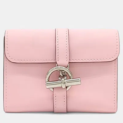 Pre-owned Hermes Leather Pink Glennan Compact Wallet (k)