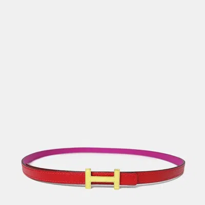 Pre-owned Hermes Leather Pink Red H Slim Reversible Belt