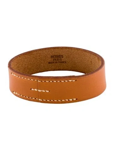 Pre-owned Hermes Leather Pool Tour Bracelet, 7.75" In Brown