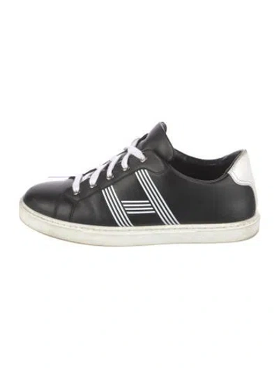 Pre-owned Hermes Leather Printed Sneakers In Black