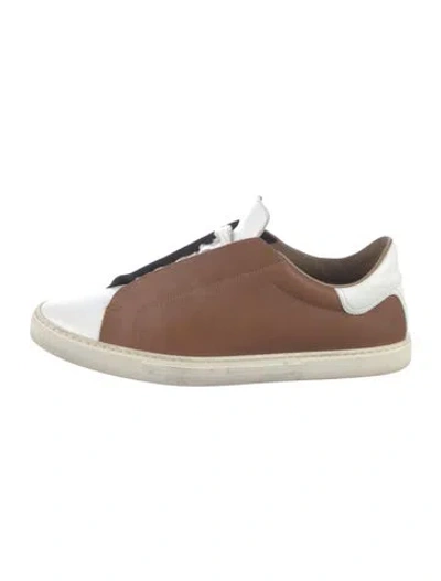 Pre-owned Hermes Leather Printed Sneakers In Brown