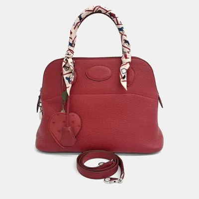 Pre-owned Hermes Hermès Leather Red Bolide 31 (p) Bag Charm/coin Purse (x) Twilly