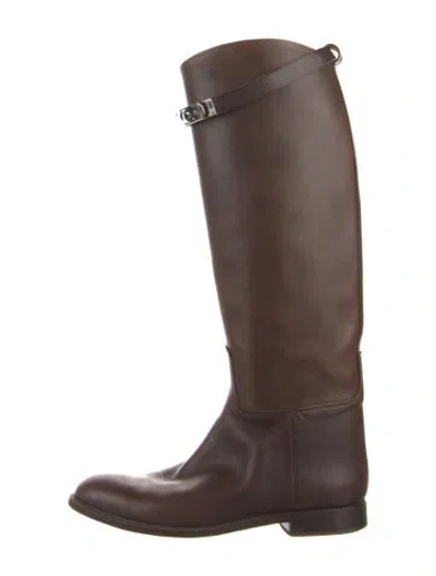 Pre-owned Hermes Leather Riding Boots In Brown