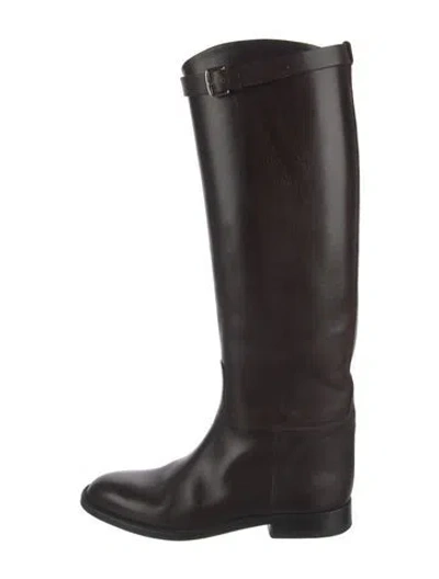 Pre-owned Hermes Leather Riding Boots In Brown