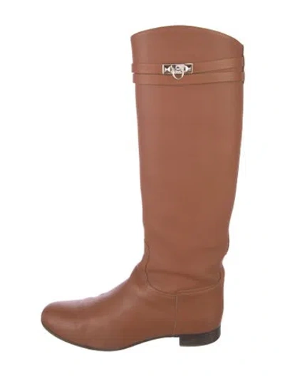 Pre-owned Hermes Leather Riding Boots In Brown