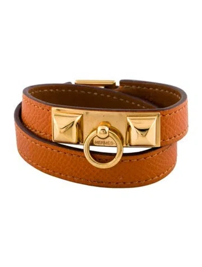 Pre-owned Hermes Leather Rivale Double Tour Bracelet In Multi