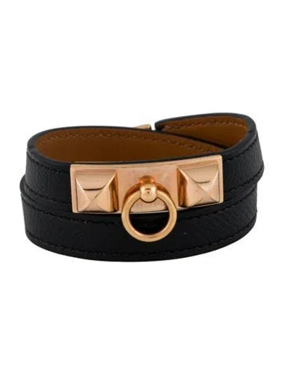 Pre-owned Hermes Leather Rivale Double Tour Wrap Bracelet In Multi