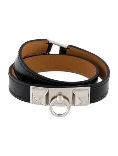 Pre-owned Hermes Leather Rivale Double Wrap Bracelet In Multi