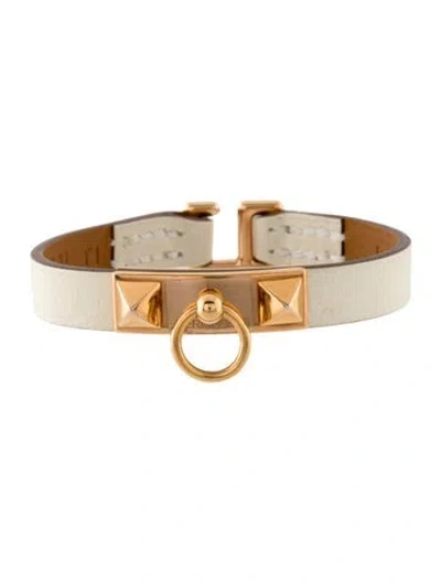 Pre-owned Hermes Leather Rivale Mini Bracelet, 5.5" In Neutral