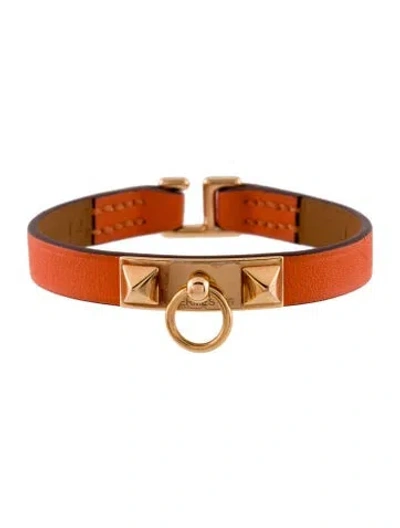 Pre-owned Hermes Leather Rivale Mini Bracelet, 6" In Orange