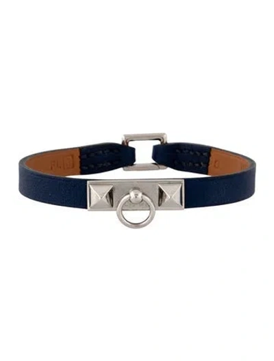 Pre-owned Hermes Leather Rivale Mini Bracelet In Blue