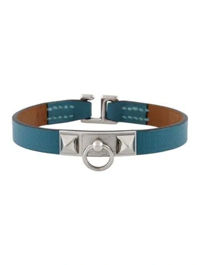Pre-owned Hermes Leather Rivale Mini Wrap Bracelet In Blue