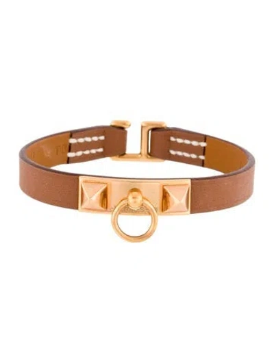 Pre-owned Hermes Leather Rivale Mini Wrap Bracelet In Brown