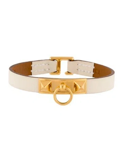 Pre-owned Hermes Leather Rivale Mini Wrap Bracelet In Neutral