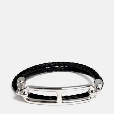 Pre-owned Hermes Leather Roulis Double Tour Bracelet In Black