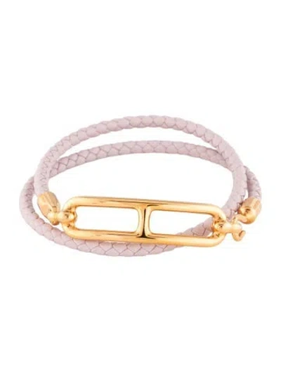 Pre-owned Hermes Leather Roulis Double Tour Wrap Bracelet In Pink
