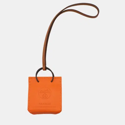 Pre-owned Hermes Leather Shopping Bag Charm In Orange