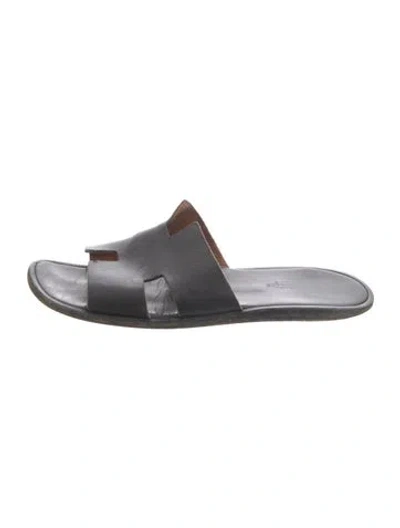 Pre-owned Hermes Leather Slides In Black