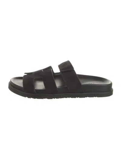 Pre-owned Hermes Leather Slides In Black