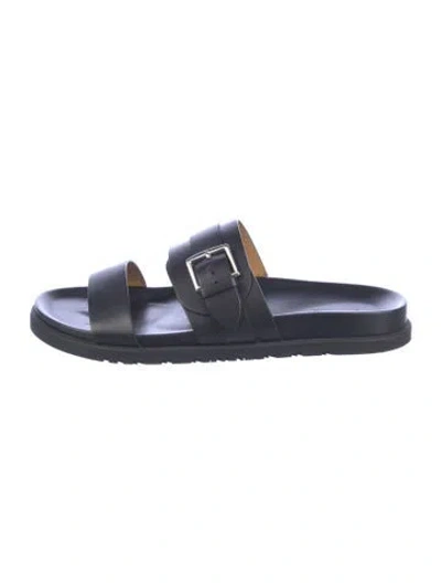 Pre-owned Hermes Leather Slides In Black